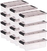 IRIS USA 6 Quart Stack & Pull Clear Storage Box, Gray, 12 Pack