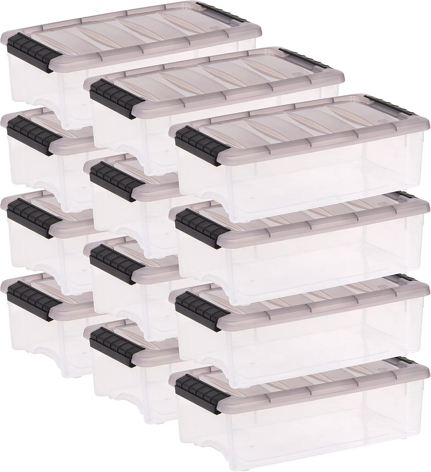 IRIS USA 6 Quart Stack & Pull Clear Storage Box, Gray, 12 Pack