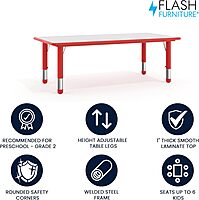 Flash Furniture Wren 23.625''W x 47.25''L Rectangular Red Plastic Height Adjustable Activity Table with Grey Top Red Set of 1
