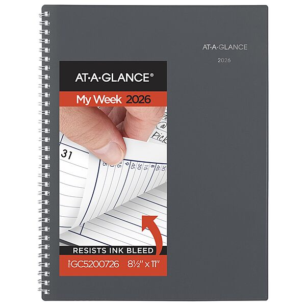 AT-A-GLANCE 2026 Appointment Book Planner, Weekly & Monthly, 8-1/2" x 11", Large, Quarter-Hourly, DayMinder, Gray (GC5200726) 2026 New Edition
