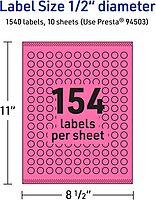 Avery Printable Round Labels, Sure Feed Technology, 1/2" Diameter, Bright Pink, Print-to-the-Edge, Laser/Inkjet