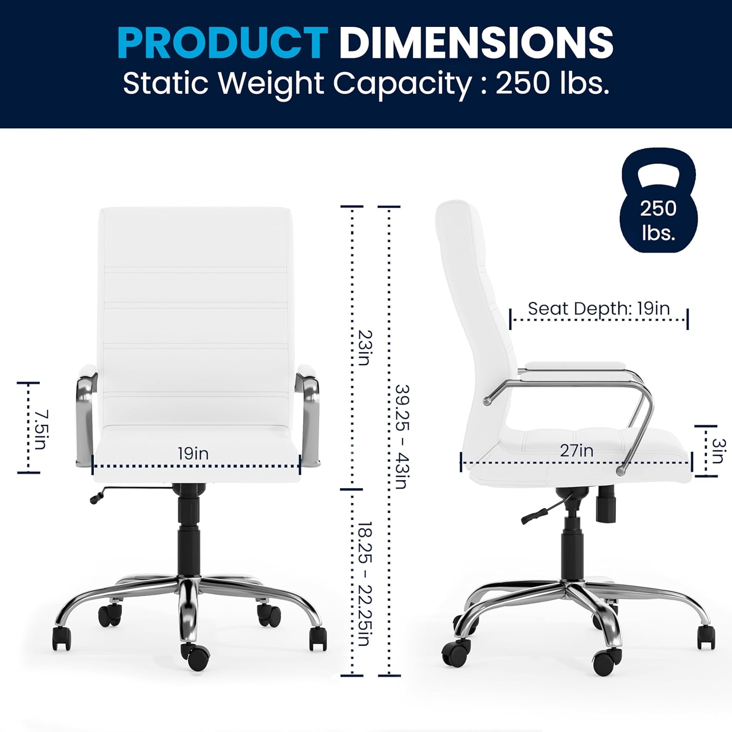 Flash Furniture Whitney Swivel LeatherSoft Desk Chair with Padded Seat and Armrests