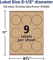 Avery Kraft Brown Round Labels, Sure Feed Technology, 2.5" Diameter, Print-to-The-Edge, Laser/Inkjet Printable
