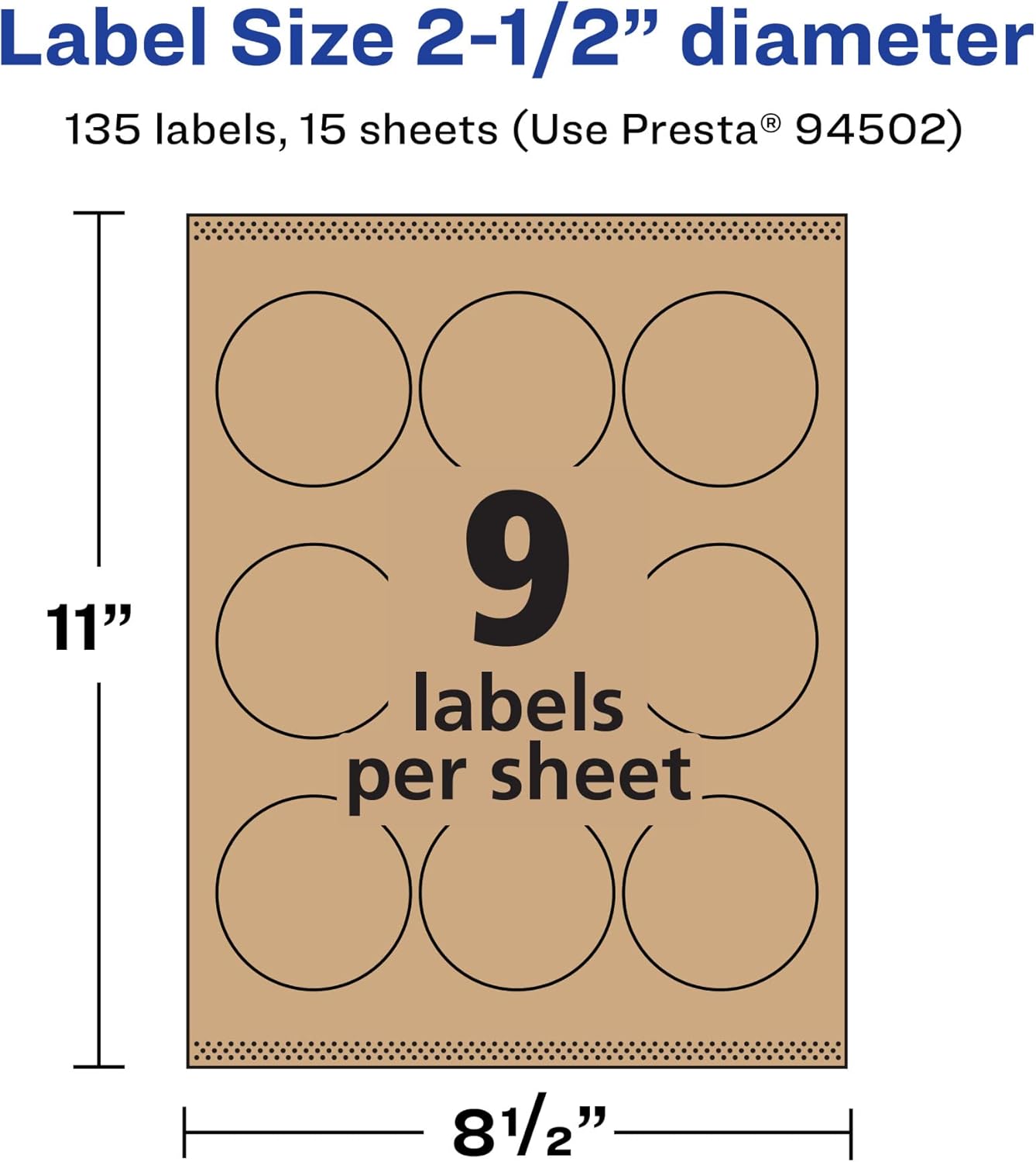 Avery Kraft Brown Round Labels, Sure Feed Technology, 2.5" Diameter, Print-to-The-Edge, Laser/Inkjet Printable