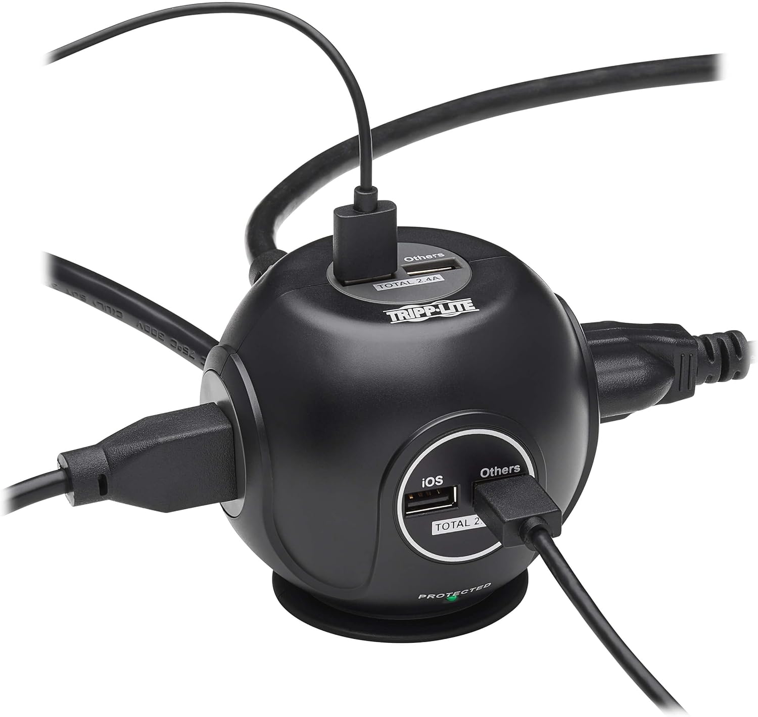 Tripp Lite Surge Protector 3-Outlet Spherical Surge Protector, 4 USB Ports (4.8A Shared) - 6-ft. (1.83 m) Cord, 5-15P Plug