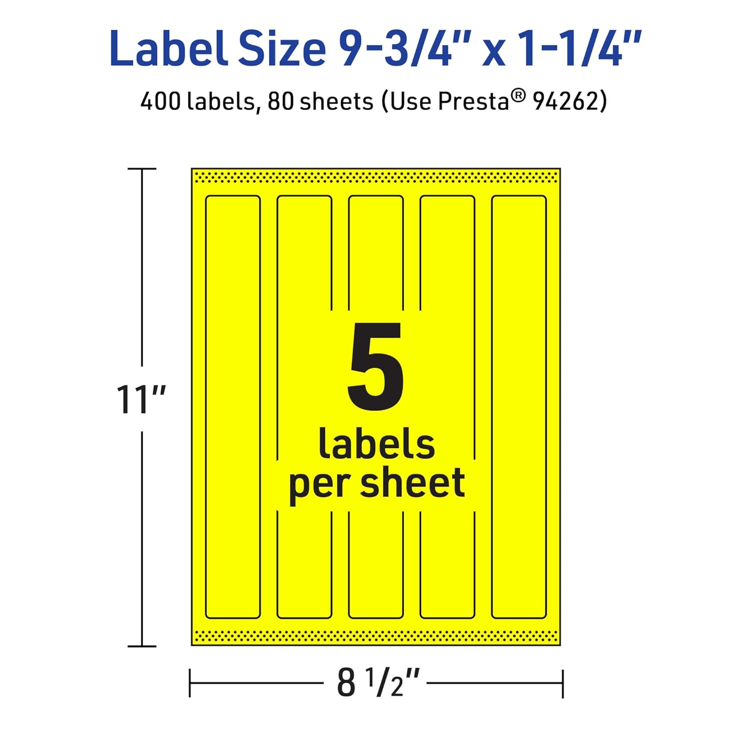 Avery Printable Rectangle Labels, Sure Feed Technology, 9-3/4" x 1-1/4", Neon Yellow, Laser/Inkjet Compatible