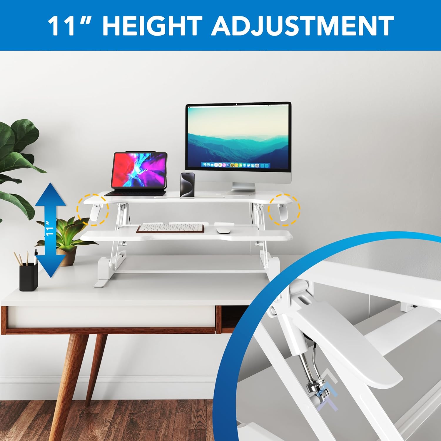 Mount-It! 38in Wide Height Adjustable Standing Desk Converter with Keyboard Tray