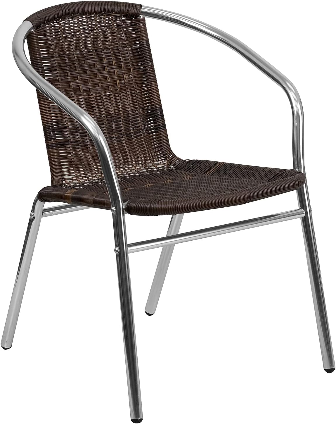 Flash Furniture Commercial Aluminum and Dark Brown Rattan Indoor-Outdoor Restaurant Stack Chair Aluminum and Dark Brown Set