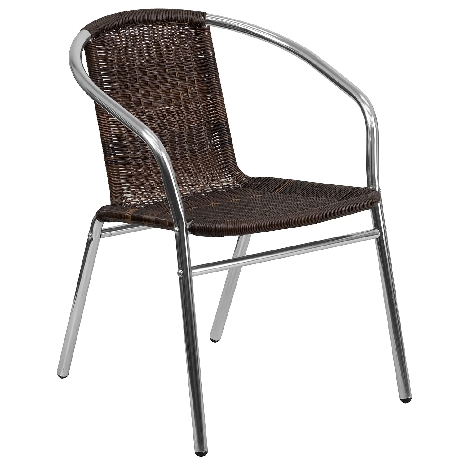 Flash Furniture Commercial Aluminum and Dark Brown Rattan Indoor-Outdoor Restaurant Stack Chair Aluminum and Dark Brown Set