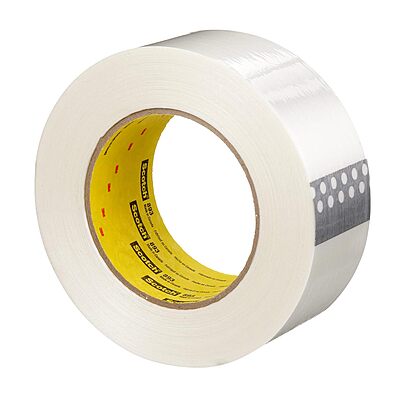 3M Scotch Filament Tape 893, Clear, 1.88" x 60 yd (48 mm x 55 m), 6 mil, Opaque, Recommended for High Strength Reinforcing