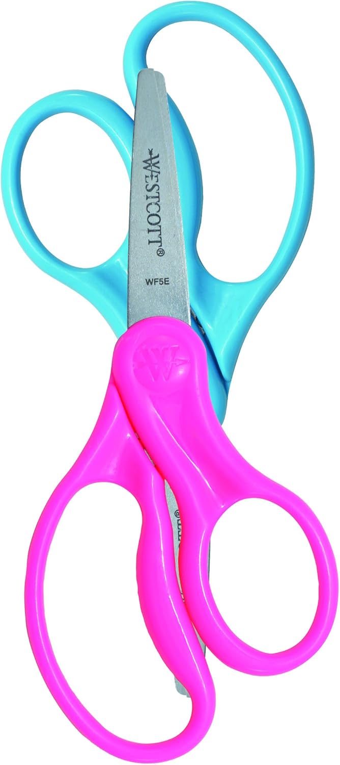 WESTCOTT 5-inch Pointed Kids Scissors, Molded Ambidextrous Handles, Stainless Steel