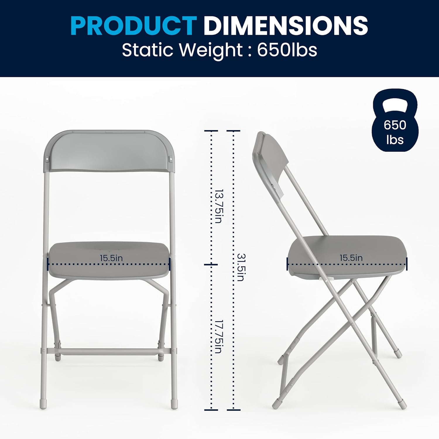 Flash Furniture Hercules Series Commercial-Grade Plastic Folding Chair - 650LB Weight Capacity