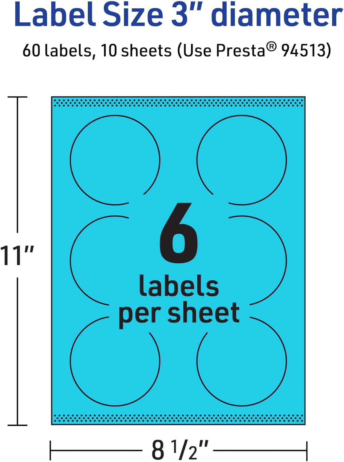 AVERY Printable Round Labels - Sure Feed Technology, Bright Blue, 3" Diameter