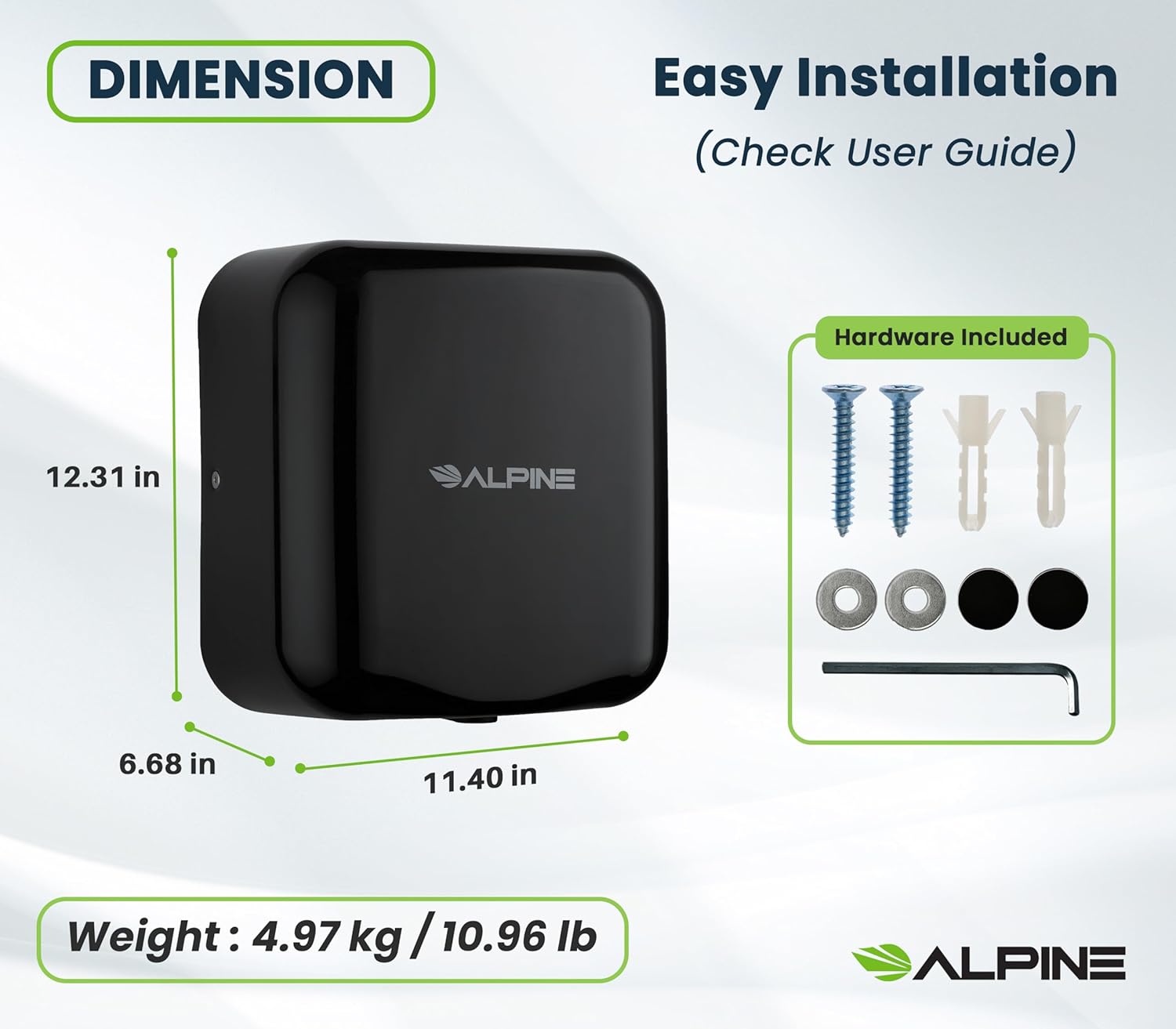Alpine Hemlock Commercial Automatic High-Speed Stainless Steel Hand Dryer (110-120V)