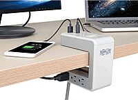 Eaton Tripp Lite Series 6-Outlet Surge Protector w/2 USB-A (2.4A Shared) & 1 USB-C (3A) - 8 ft. Cord, 1080 Joules, Desk Clamp - TLP648USBC