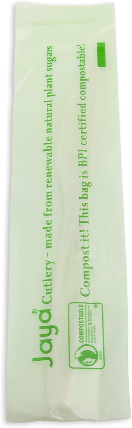 Jaya 100% Compostable 6.5" Heavy Duty Cutlery, Indv. Wrapped Knife, White, 750-Count Case