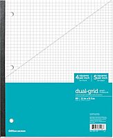 Office Depot Brand Wireless Notebook, 8-1/2in x 11in, 1 Subject, Dual-Sized Quadrille Ruled (4in x 4in, 5in x 5in), 80 Sheets, Teal/White