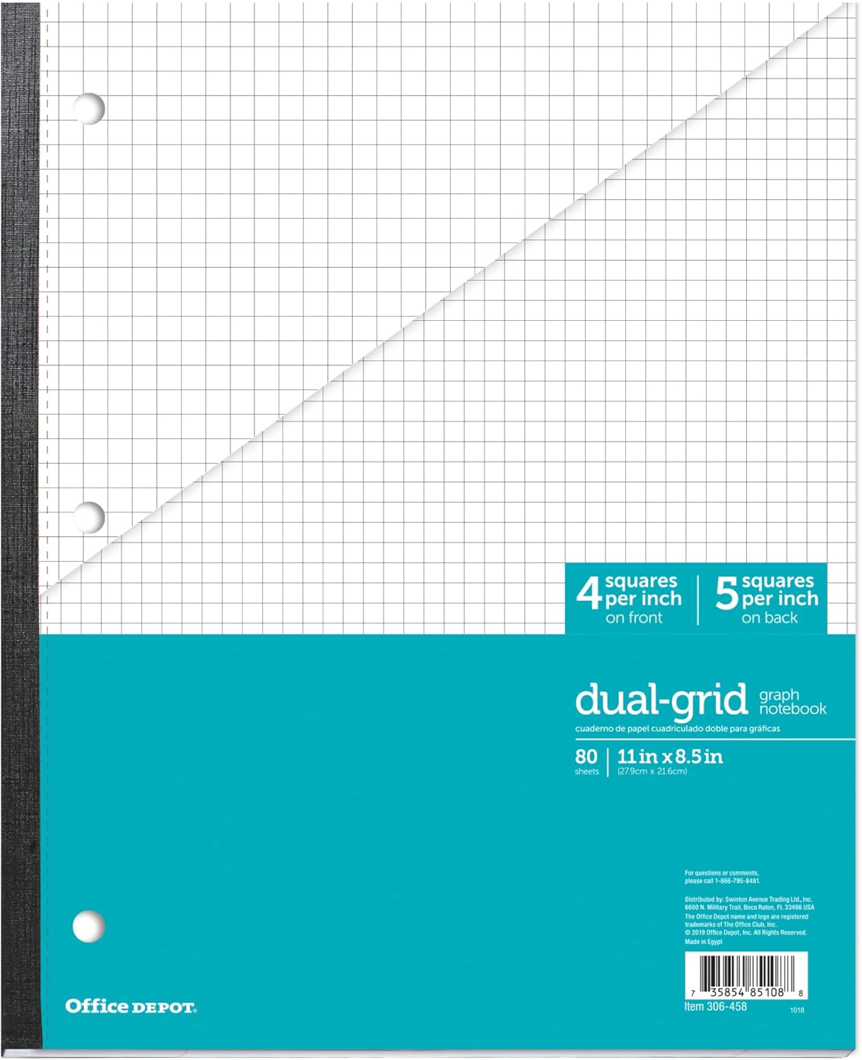 Office Depot Brand Wireless Notebook, 8-1/2in x 11in, 1 Subject, Dual-Sized Quadrille Ruled (4in x 4in, 5in x 5in)