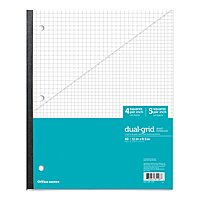 Office Depot Brand Wireless Notebook, 8-1/2in x 11in, 1 Subject, Dual-Sized Quadrille Ruled (4in x 4in, 5in x 5in), 80 Sheets, Teal/White