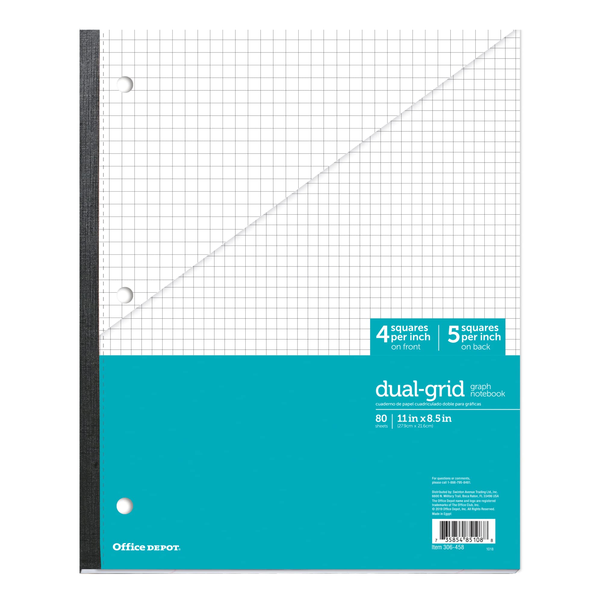 Office Depot Brand Wireless Notebook, 8-1/2in x 11in, 1 Subject, Dual-Sized Quadrille Ruled (4in x 4in, 5in x 5in)