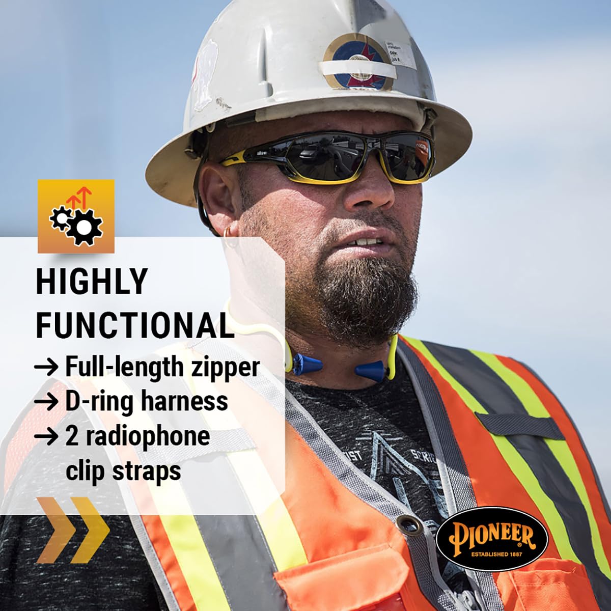 Pioneer Safety Vest for Men – Hi Vis Reflective, Mesh Back, 12 Pockets, Zipper for Surveyor Work