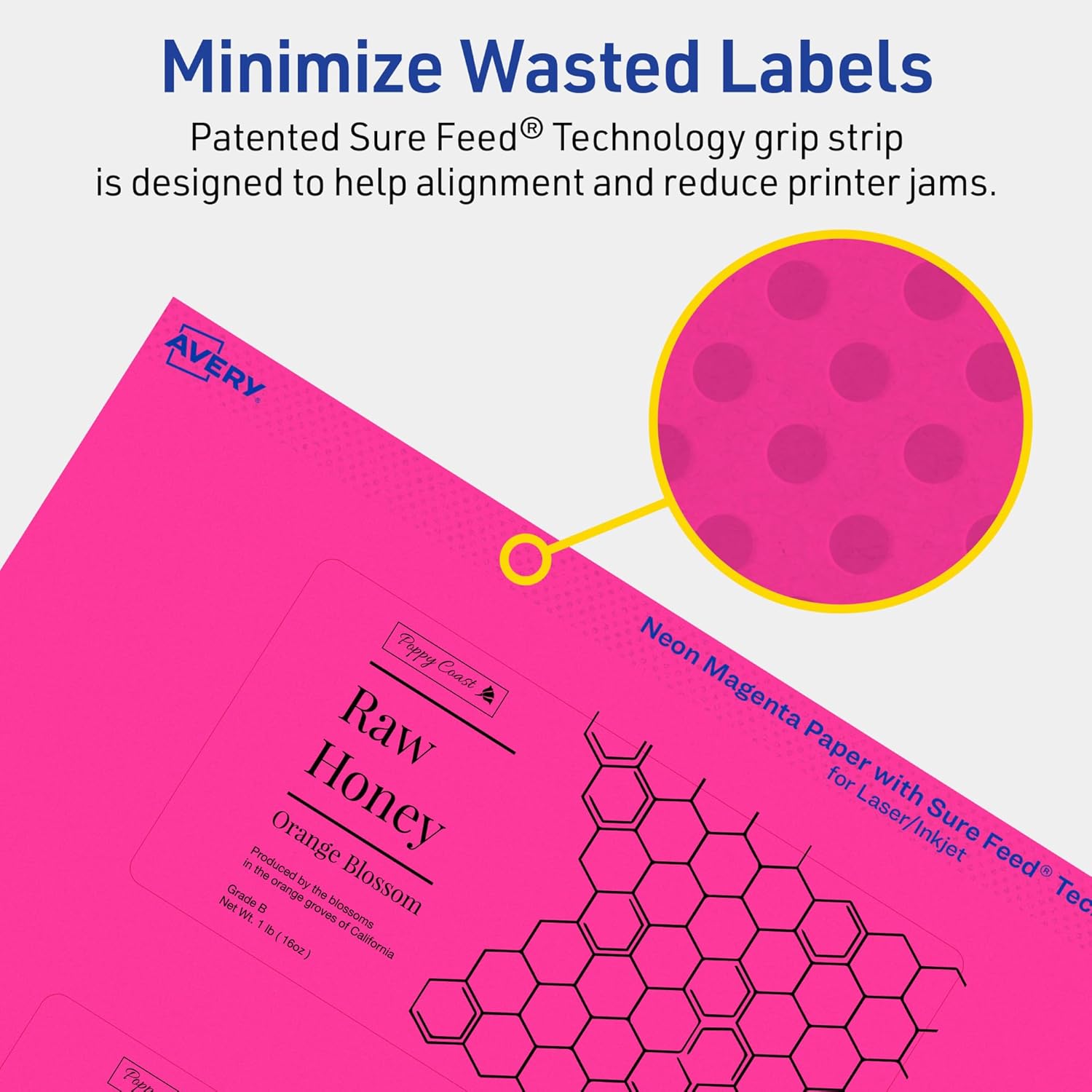Avery Printable Rectangle Labels, Sure Feed Technology, 2.5 x 5, Neon Magenta, Print-to-The-Edge, Laser/Inkjet Printable