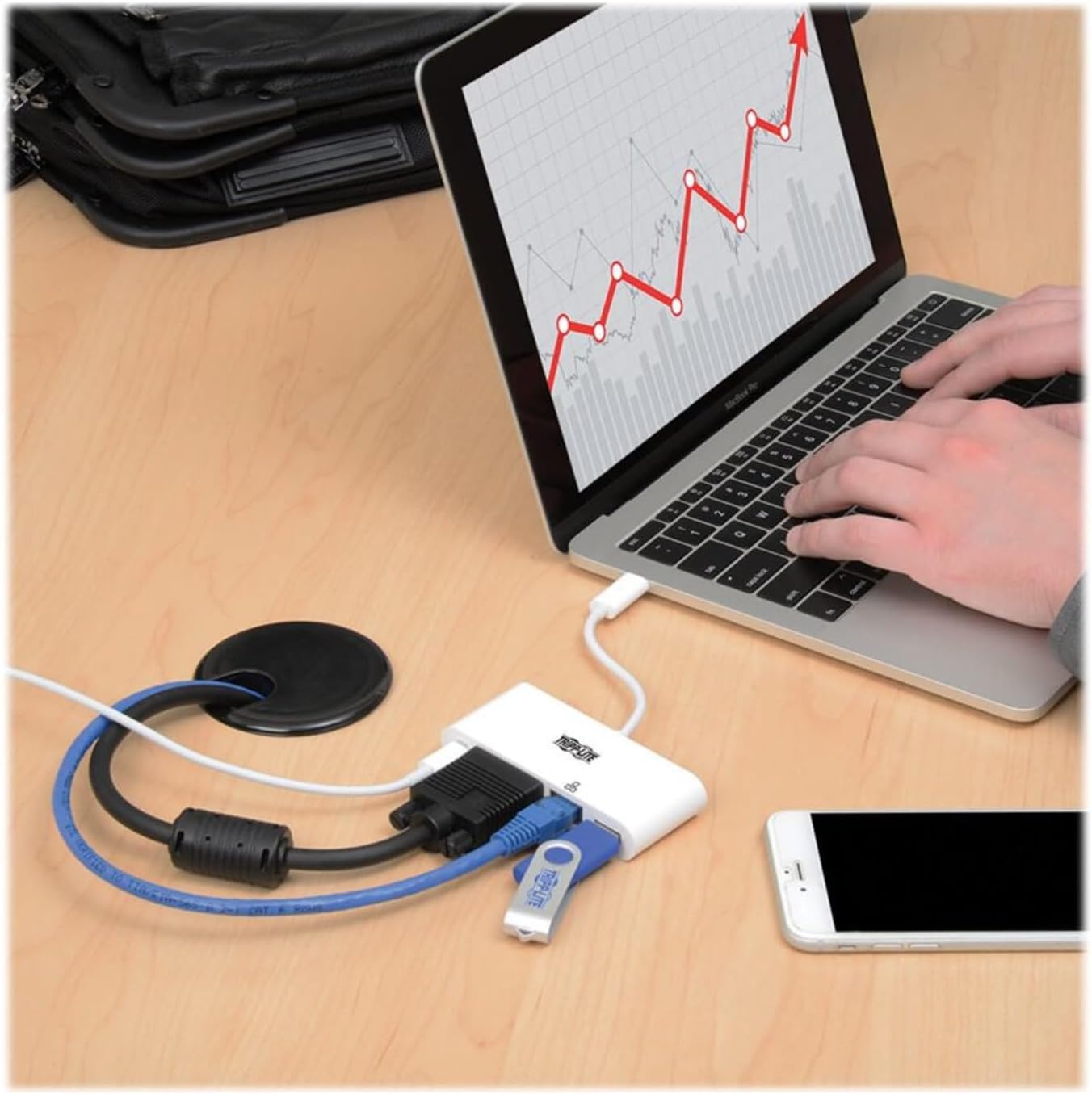 Tripp Lite USB C to VGA Multiport Video Adapter Converter 1080p w/ USB-A Hub, USB-C PD Charging Port & Gigabit Ethernet Port