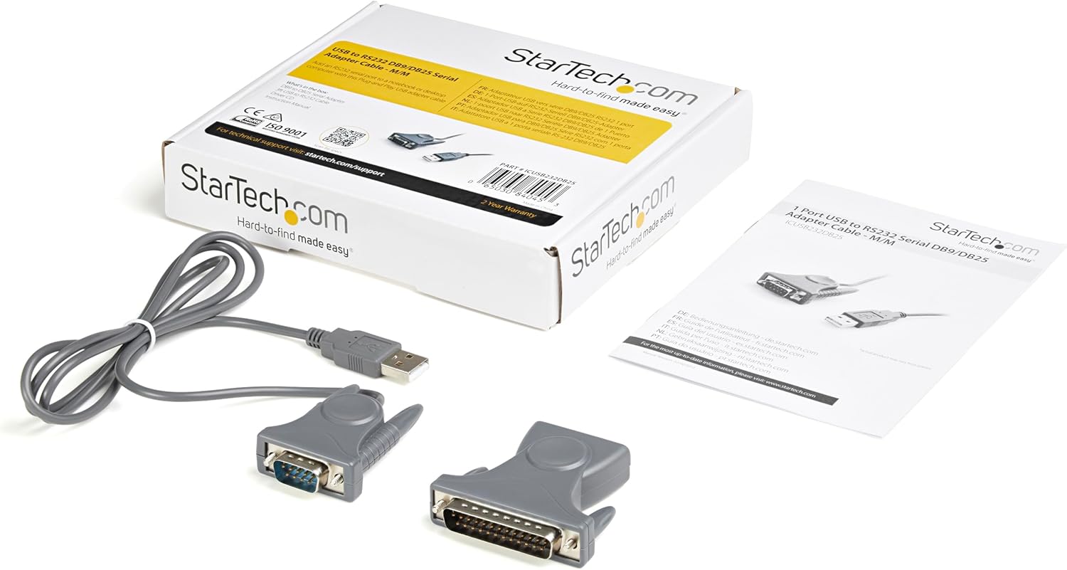 StarTech.com USB to Serial Adapter - 3 ft / 1m - with DB9 to DB25 Pin Adapter - Prolific PL-2303 - USB to RS232 Adapter Cable