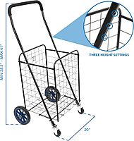 Mount-It! Foldable Shopping Cart with 360° Swivel Wheels, Portable Grocery Cart on Wheels with Extended Foam Handle