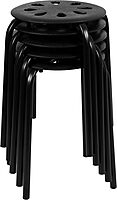 Flash Furniture Bailey Plastic Nesting Stack Stools, 17.5" Height, Black (5 Pack)