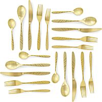 MegaChef La Vague 20 Piece Flatware Utensil Set, Stainless Steel Silverware Metal Service for 4 in Matte Gold