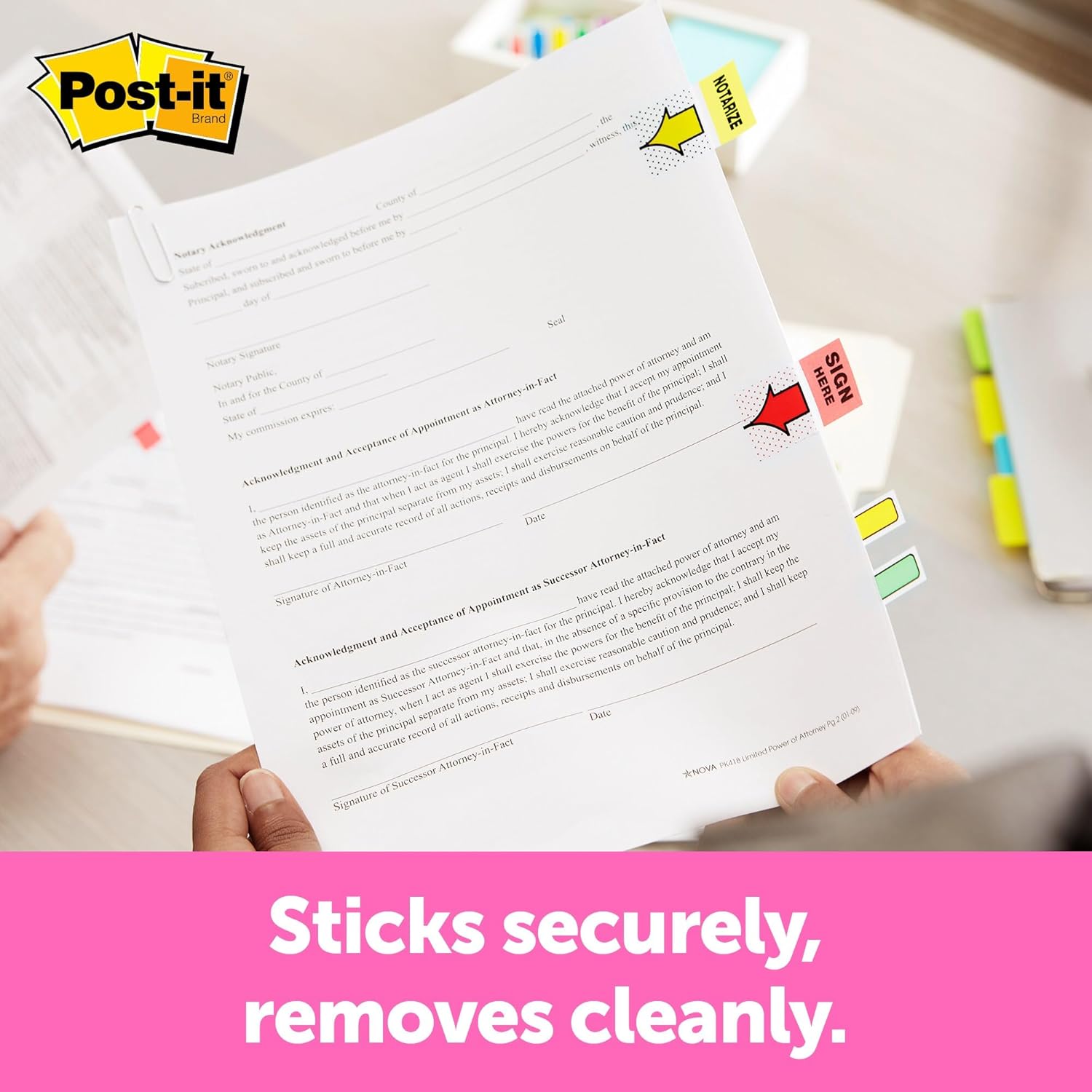 Post-it Flags, Message Flags for Signatures, 1 in Wide, 200/Desk Grip Dispenser