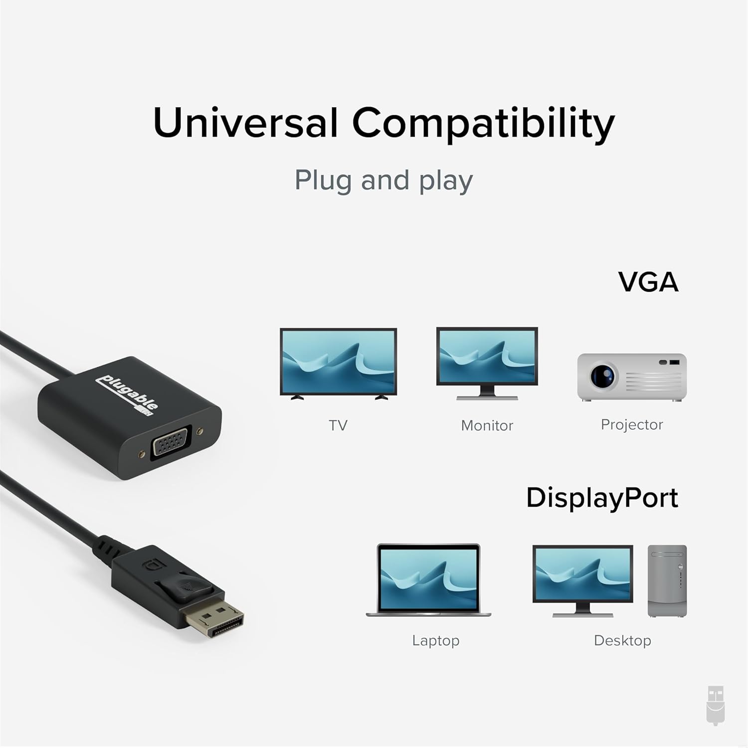 Plugable DisplayPort to VGA Adapter - Supports DisplayPort-Equipped Windows and Linux Systems to VGA Displays up to 1080p