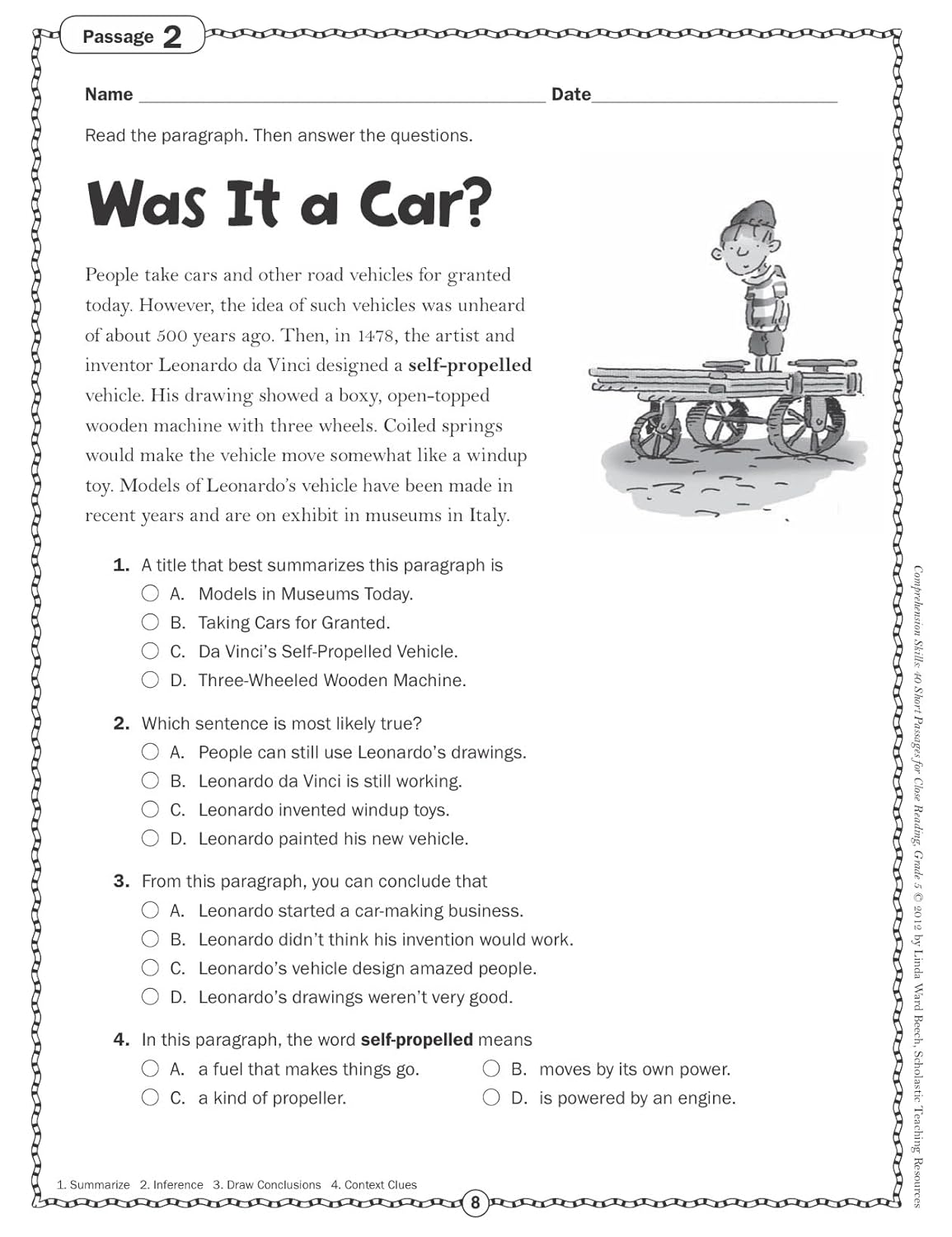 Scholastic Comprehension Skills: 40 Short Passages For Close Reading, Grade 5