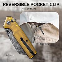 CIVIVI Amirite Pocket Knife, Folding Knife with 3.48" Damascus Modified Wharncliffe Blade Ultem Handle, Button Lock Knife for Men Gift C23028-DS1 Matte Amber