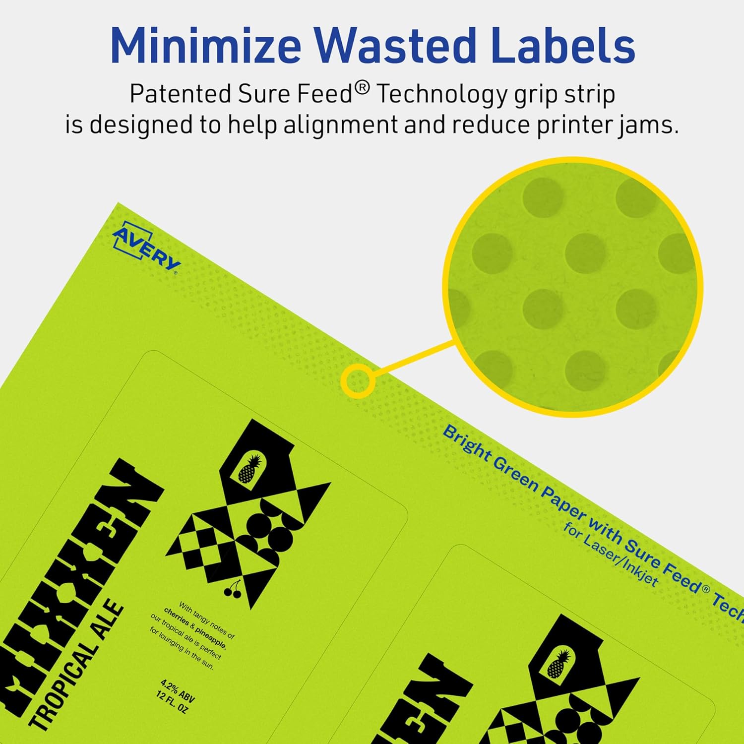 Avery Printable Rectangle Labels, Sure Feed Technology, 4" x 3", Bright Green Labels, Print-to-The-Edge