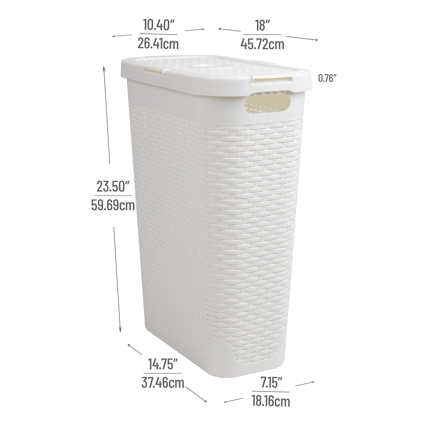 Mind Reader 40L Slim Laundry Hamper with Lid, Wicker-Style Plastic