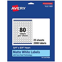 Avery Matte White Heart Labels, Sure Feed Technology, 0.75" x 0.75" Printable Labels