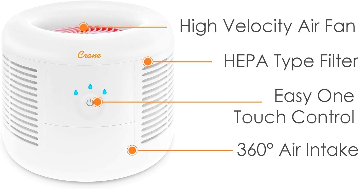 CRANE Air Purifier with True HEPA Filter