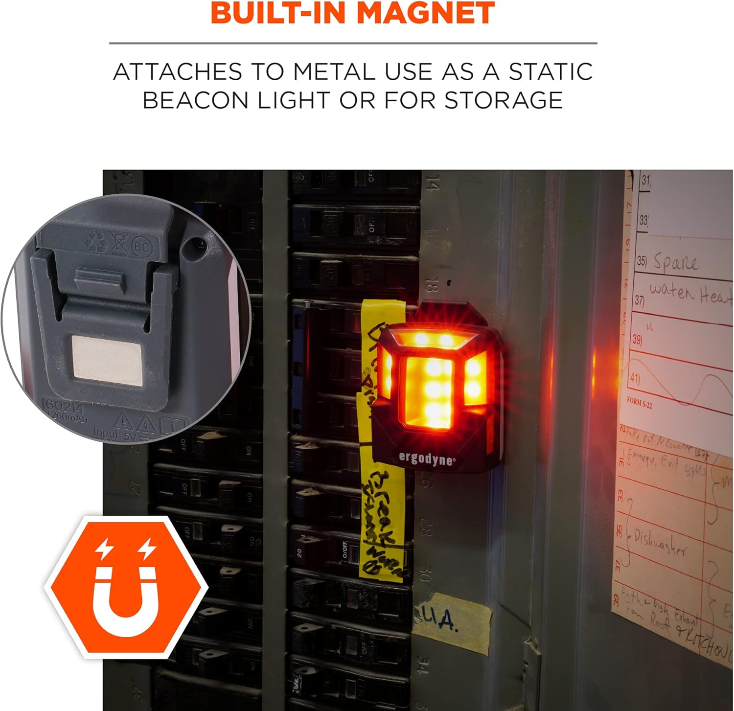 Ergodyne Skullerz 8993 Hard Hat Safety Light, Magnetic Attachment for Portable Red Beacon Light, Rechargeable