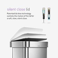 simplehuman 45 Liter / 12 Gallon Liter Rectangular Hands-Free Kitchen Step Trash Can with Soft-Close Lid, Brushed Stainless Steel with Plastic Lid Gray Plastic Lid 45 Liter