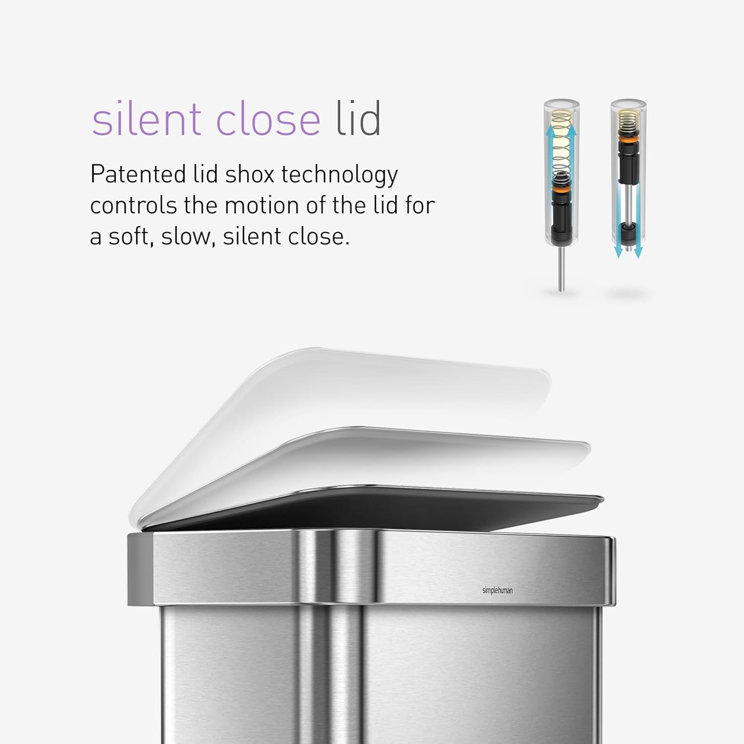 simplehuman 45 Liter / 12 Gallon Liter Rectangular Hands-Free Kitchen Step Trash Can with Soft-Close Lid