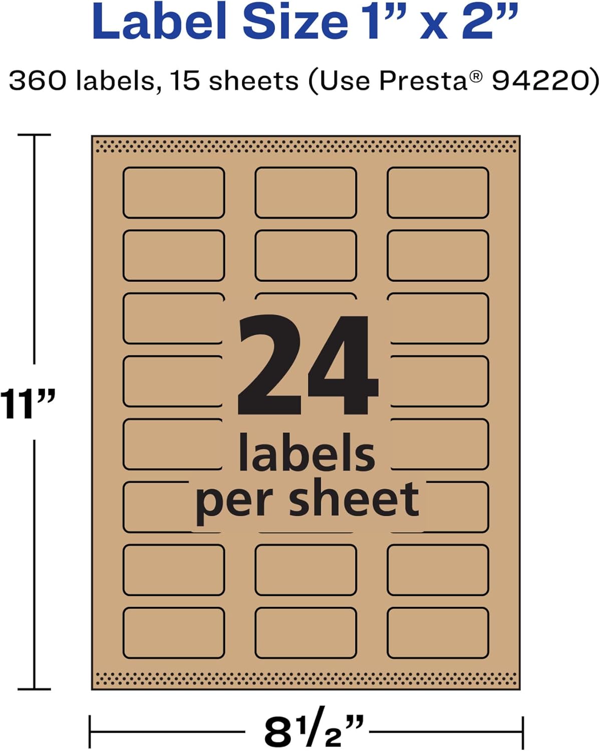 AVERY Kraft Brown Rectangle Labels, Sure Feed Technology, 1" x 2", Print-to-the-Edge