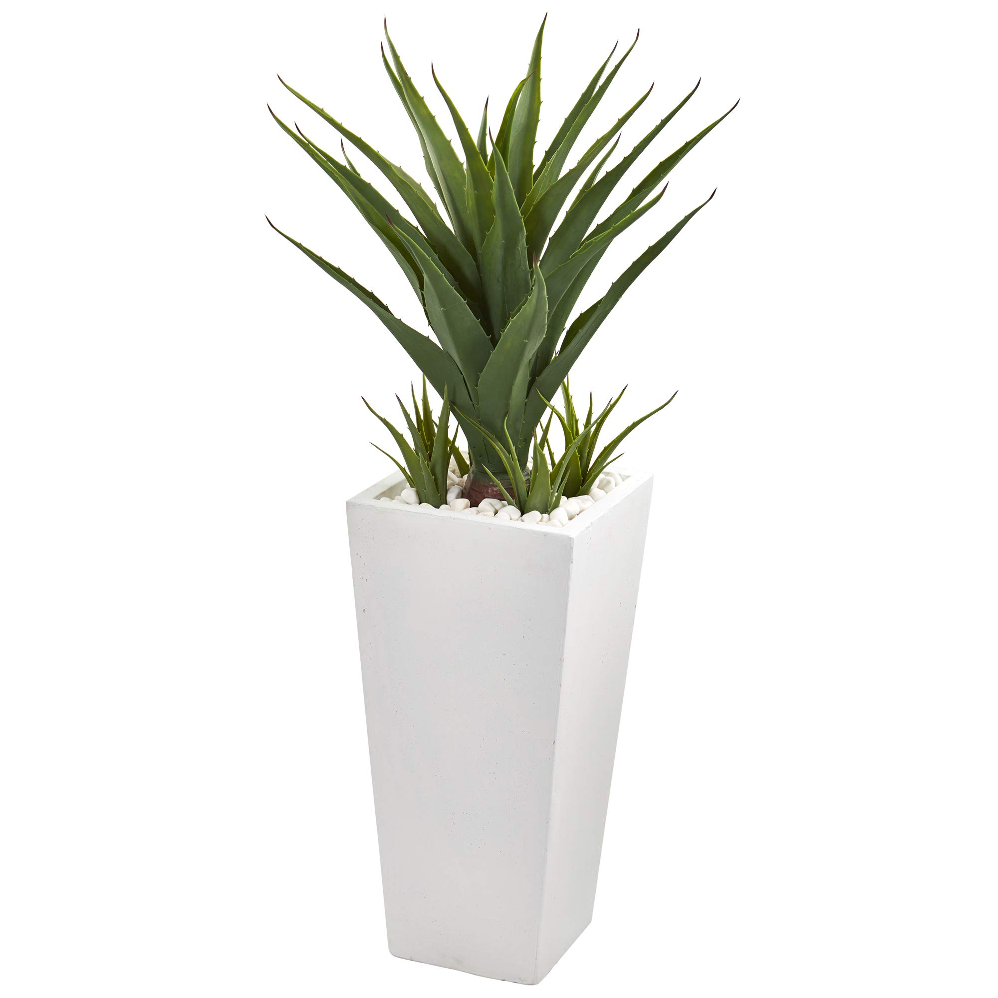 Nearly Natural 40” Spiky Agave Artificial White Planter Silk Plants, Green, 16x16x40