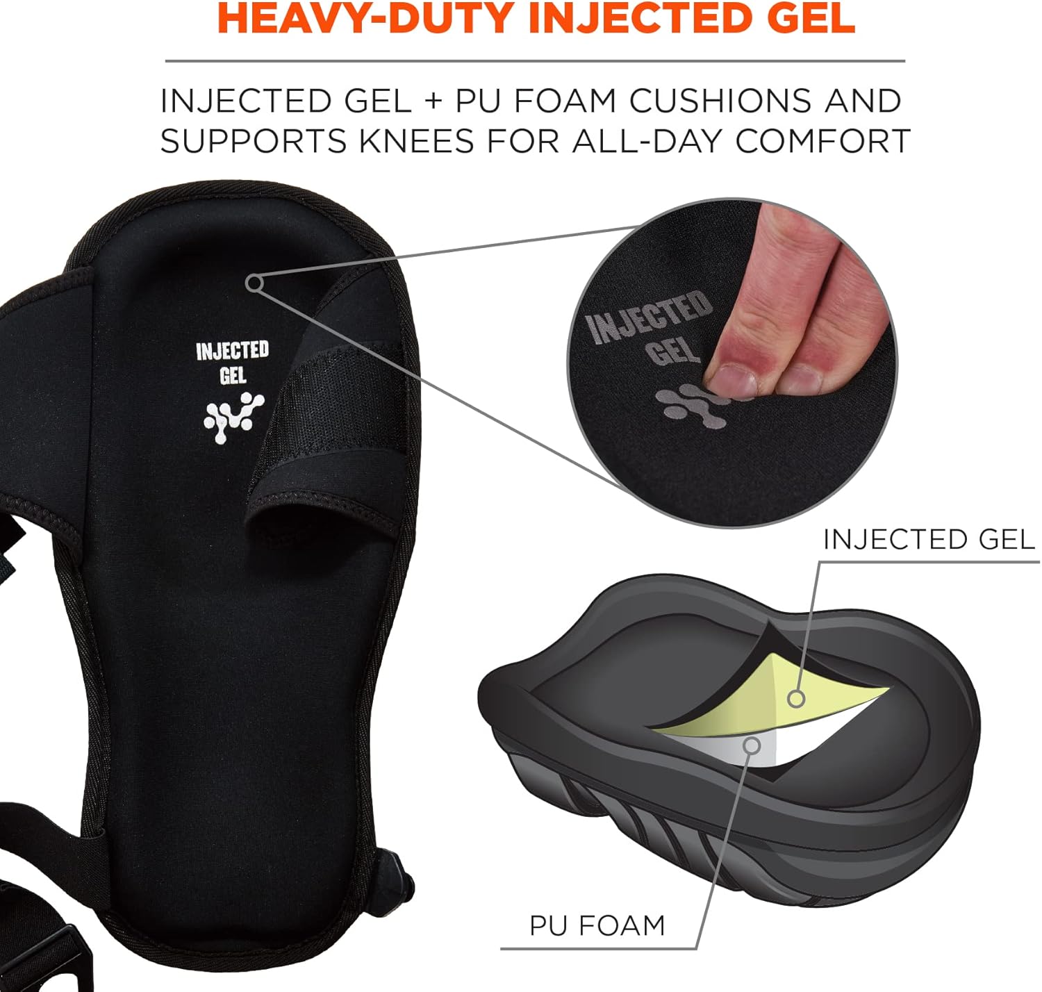 Ergodyne - 18442 ProFlex 342 Professional Knee Pads, Protective Extra Long Cap, Injected Gel Padded Technology