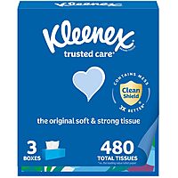Kleenex Trusted Care Facial Tissues, 3 Flat Boxes, 160 Tissues per Box, 2-Ply (480 Total), Packaging May Vary White 160 Tissues (Pack of 3)