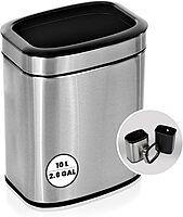 Alpine 10 Liter Small Bathroom Trash Can No Lid - Open Top Stainless Steel Bathroom Trash Can 2.6 Gallon, Slim Silver Trashcans for Bedroom, Office, Desk, Kitchen with Removable Bin for Easy Disposal
