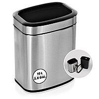 Alpine 10 Liter Small Bathroom Trash Can No Lid - Open Top Stainless Steel Bathroom Trash Can 2.6 Gallon, Slim Silver Trashcans for Bedroom, Office, Desk, Kitchen with Removable Bin for Easy Disposal