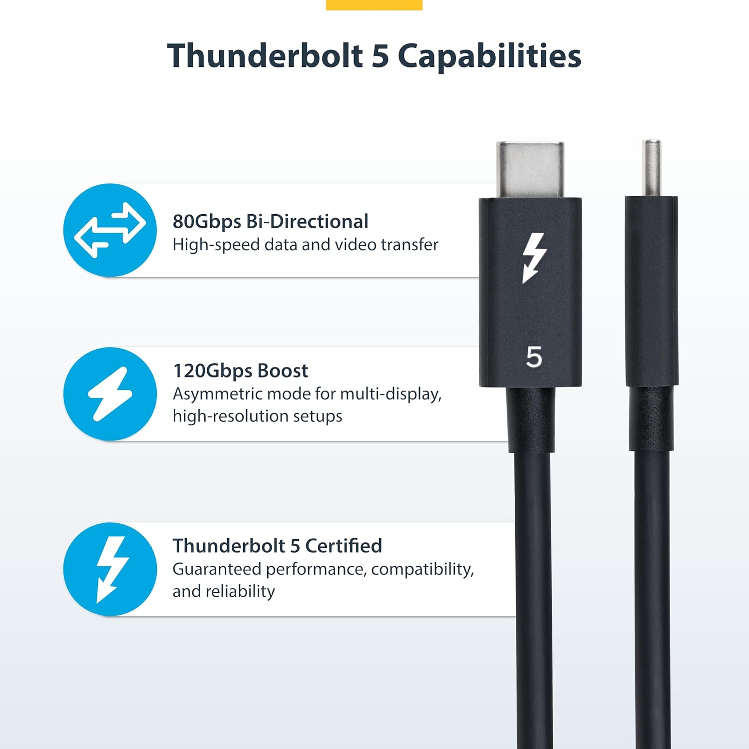 StarTech.com 1.5ft (50cm) Thunderbolt 5 Cable, 80Gbps/120Gbps, 240W PD, 8K 60Hz, Thunderbolt Certified, TB5/TB4/USB4/USB-C