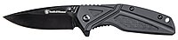 Smith & Wesson SW1101 6.89in Stainless Steel Folding Knife with 3in Drop Point Blade and Rubberized Handle for Outdoor, Tactical, Survival and EDC